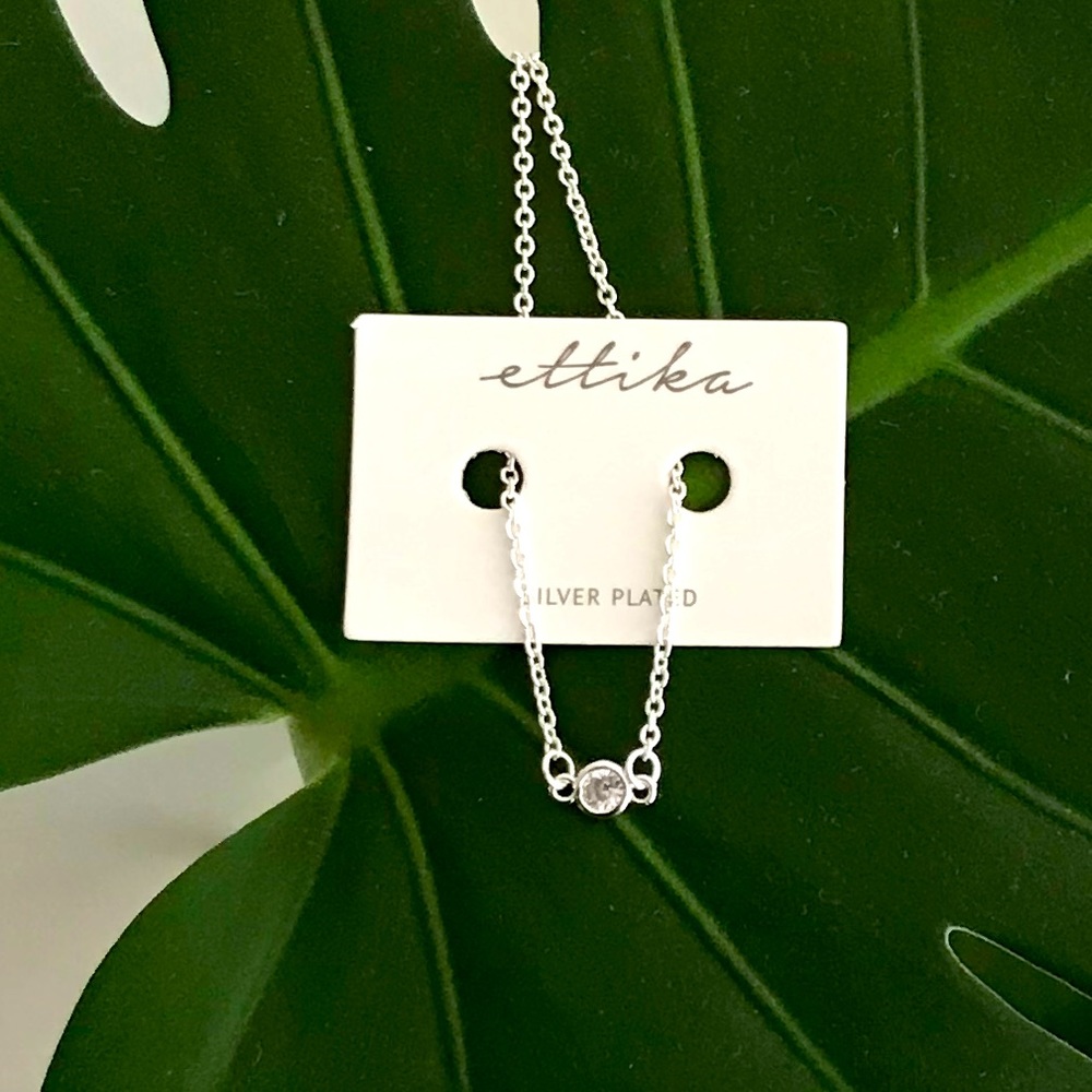Ettika Silver Plated Bracelet w Solitaire Cz NWB